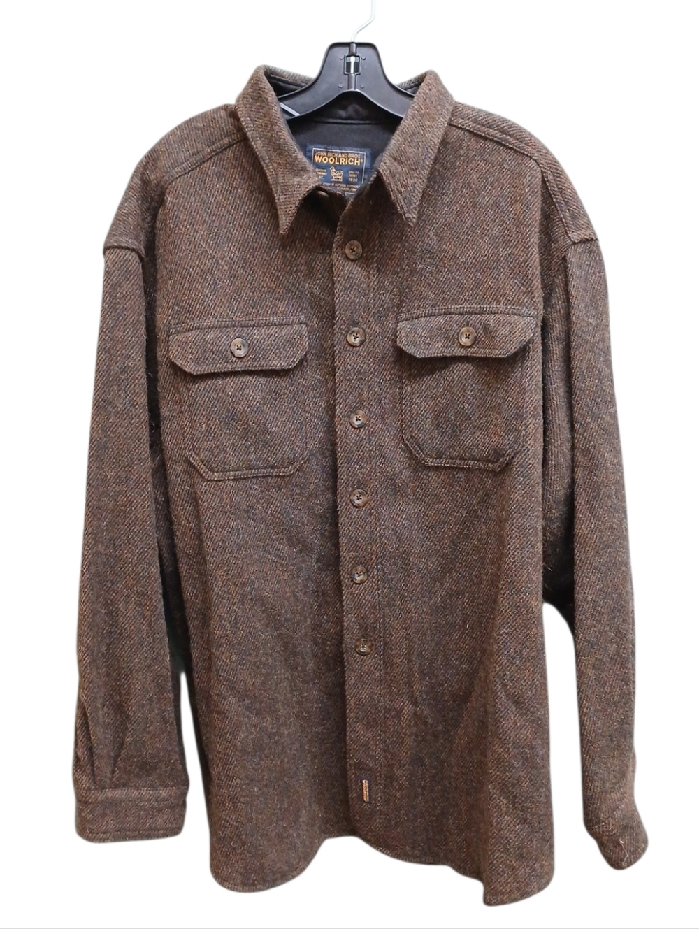 Woolrich Vintage Brown Herringbone Wool Overshirt Jacket Size Extra Large